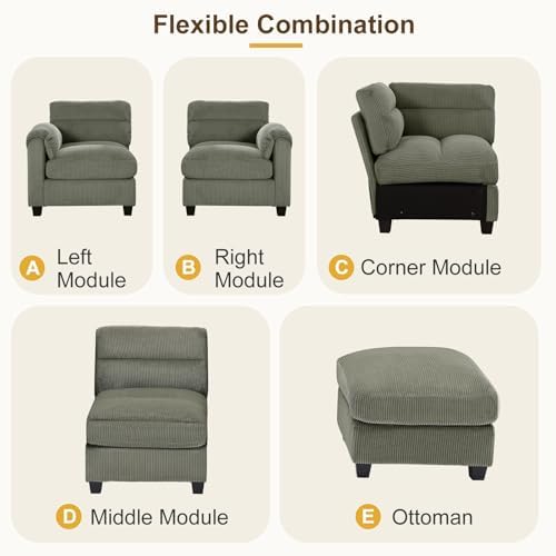 HAOMARKETS 90" Wide Modular Sectional Corner Sofa Couch, Oversized Corduroy L - Image 6