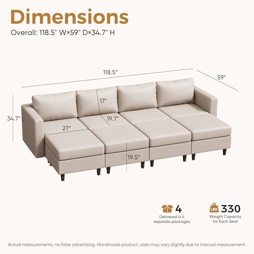 ABCASA 118.5" Faux Leather Luxury Modular Sleeper Sofa Bed - Image 2