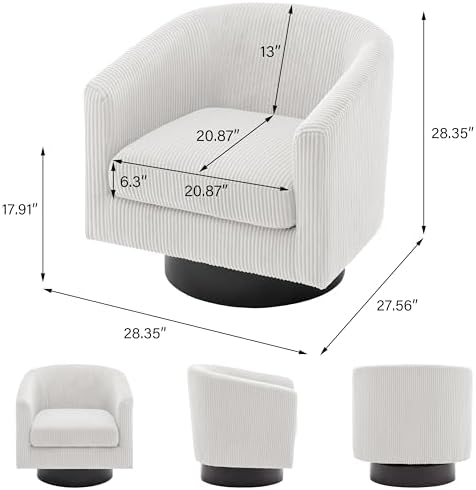 Pia Ricco Set of 2 Corduroy 360° Swivel Barrel Accent Chair Beige - Image 2