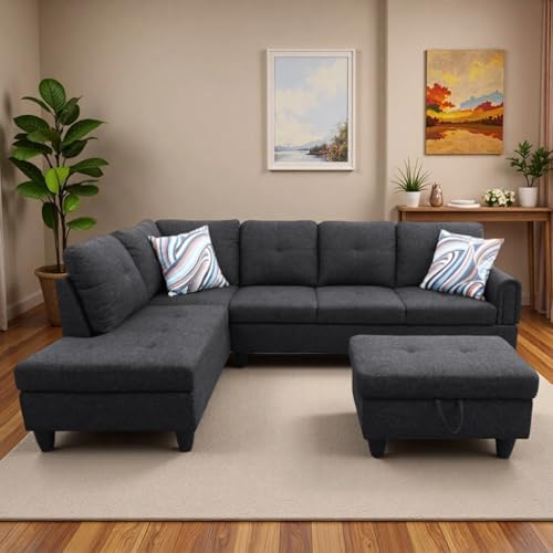 L-Shaped Sectional Sofa with Movable Chaise & Storage Ottoman, Lounge 3-Piece - Image 4