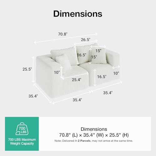 Novilla 70.8" Modular Loveseat Sofa, Small Space Sectional Couch, Modern Cloud - Image 2