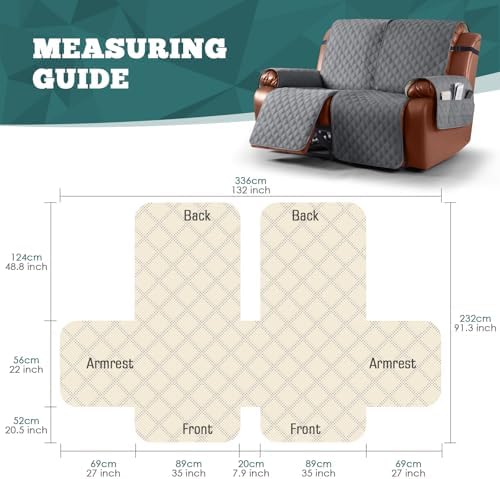 Ruaozz Waterproof Loveseat Recliner Cover, Non-Slip Sofa Cover, XL 2 Seater - Image 2