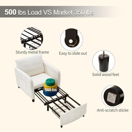 ZZW Sleeper Chair 84" Extra Long Convertible Chair Bed Upgraded 3-in-1 to - Image 6