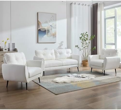 61'' Small Leather Loveseat and Chairs, 3 Piece Living Room Sets by TYBOATLE