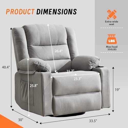Rocking Recliner Chair for Adults, 360° Swivel Rocker Recliner - Image 2