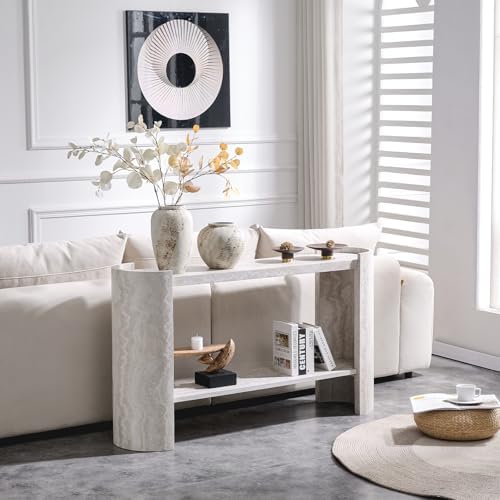 LKTART 53" Console Table with Faux Marble Pattern, 2-Tier Storage Shelves - Image 7
