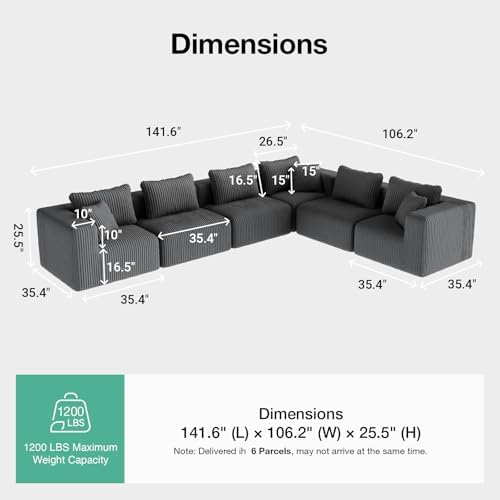Novilla 141" Modular Sectional Sofa, L Shape Plush Sectional Couch, Modern - Image 2