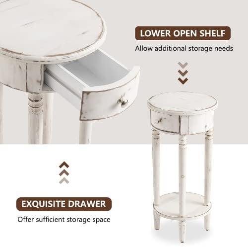 COSIEST Tall End Table with Drawer, Round Nightstand with Storage Shelf - Image 5