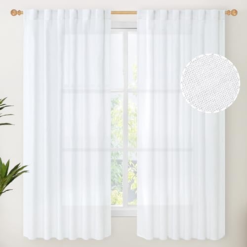 YoungsTex White Linen Curtains 52 X 63 Inch Length 2 Panels by YoungsTex