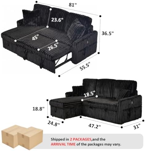 KCGKCG 81" Sectional Sleeper Sofa Bed - Image 3