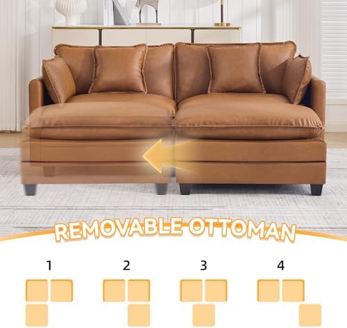 76'' Cloud Deep Seat Loveseat Sofa, Upholstered Leather Modular 2-Seats - Image 6