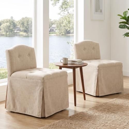 Beige Makeup Vanity Chair with Back & Wheels - Image 5