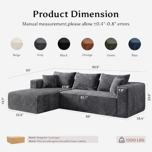 92.5" L-Shaped Boneless Modular Sectional Sofa, Cloud Couch - Image 2