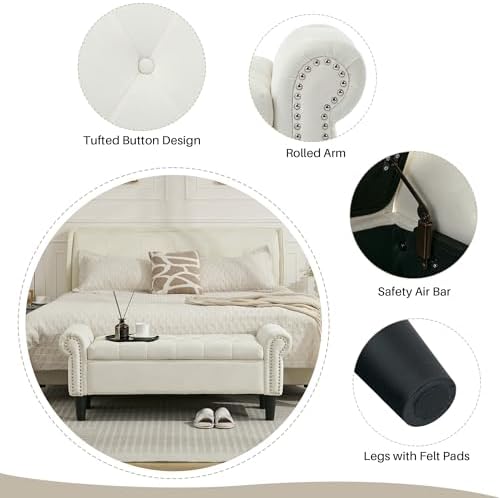 SOFTHION 50" Storage Bench for Bedroom, Velvet Upholstered - Image 5