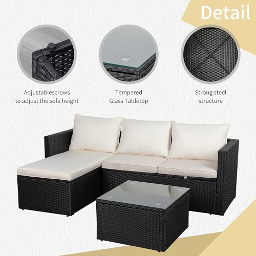 JAMFLY 3-Piece All-Season Wicker Patio Sectional Sofa Set - Image 4