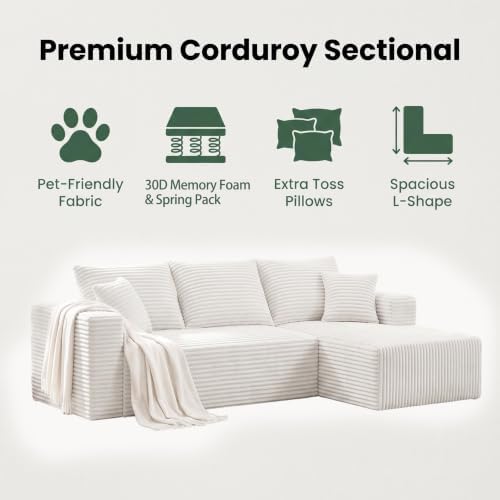 92.5" Boneless Couch, Right Facing Sectional Sofa - Image 5