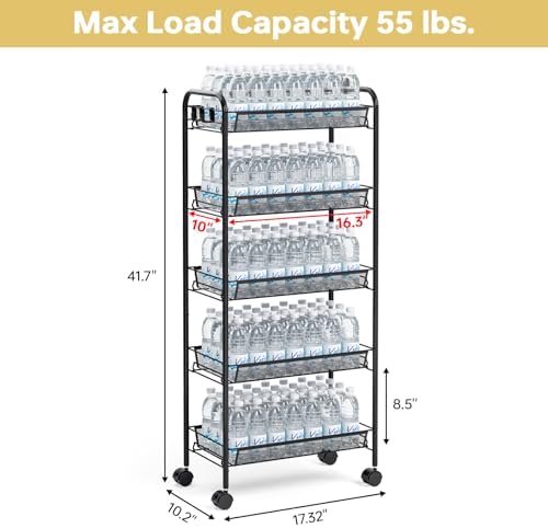 TOOLF 5 Tier Rolling Cart, Metal Utility Storage Cart - Image 5