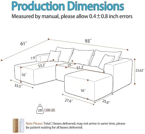 93" U-Shaped Boneless Couch, Corduroy Cloud Couch Sectional - Image 2