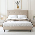 Full Size Linen Bed Frame with Adjustable Headboard Beige by Mxhtcewz
