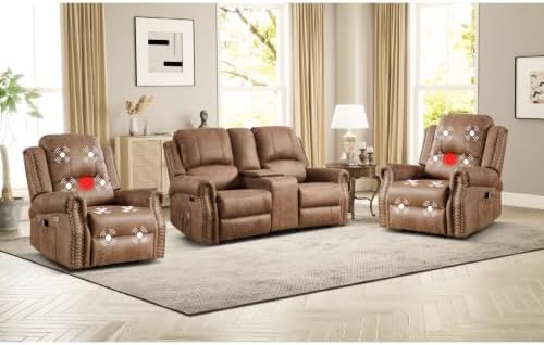 EBELLO 2-Piece Manual Recliner Sofa Set, Faux Leather 2 Message Single Recliner by EBELLO