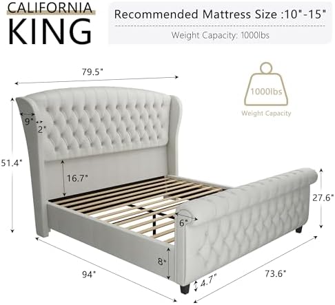 AMERLIFE California King Upholstered Sleigh Bed Frame - Image 2