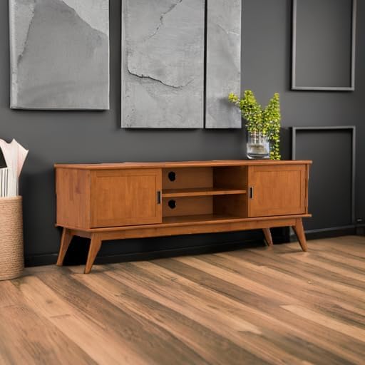 SIMPLIHOME Draper 72" Wide Solid Wood TV Stand in Teak Brown - Image 6