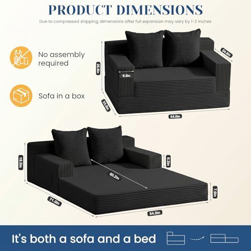 Convertible Sofa Bed, Small Boneless Couch & Boneless Loveseat, Pull Out Couch - Image 3