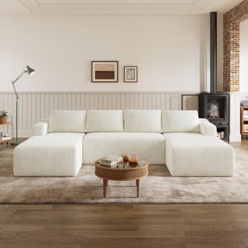 Novilla 118'' U-Shape Modular Sectional Sofa, Corduroy Beige by Novilla