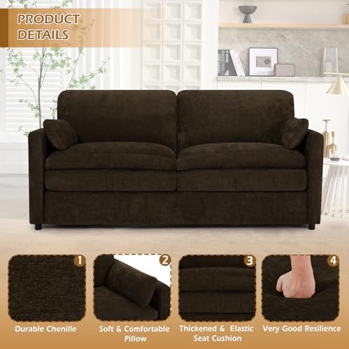69” Chenille Love seat Sofa w/Arm Pillows - Image 6