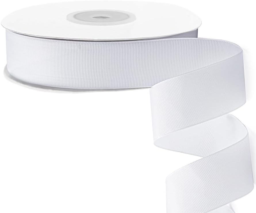 LIUYAXI 1" X 50 Yards Solid White Grosgrain Ribbon, Perfect for Crafts, Wedding Decor, DIY Hair Accessories, Sewing, Gift Package Wrapping and More