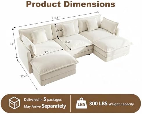 111.5" Modular Sectional Sofa, U Shaped Cloud Couch - Image 2