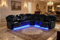 Power Reclining Leather Sectional Sofa Set, 6-Seater Black Sectional Couches by COSYMOORFURNITURE