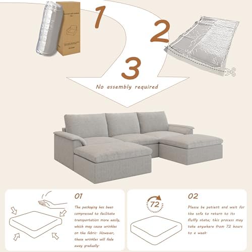 EASE MOOSE 115" U Shaped Sofa, Modular Boneless Couches - Image 3