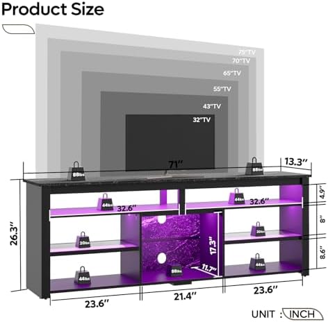 Bestier Tall TV Cabinet with LED & Storage - Image 2