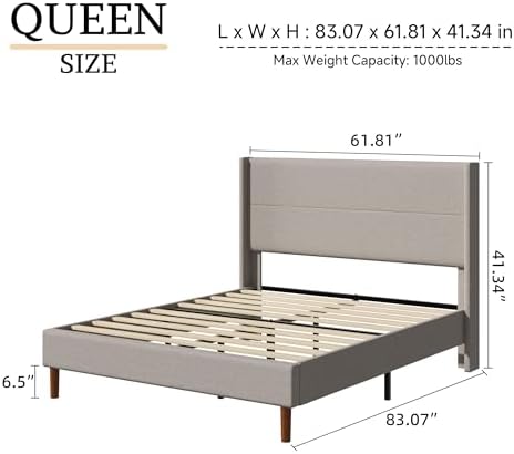 Queen Size Linen Platform Bed Frame - Image 2