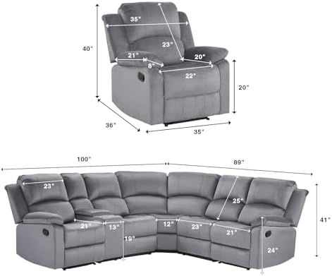 EBELLO Manual Reclining L-Shaped Sectional Sofa Set, Included Soft Microfiber - Image 2