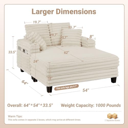 Amsleekey 64" Oversized Chaise Lounge Chair - Image 2