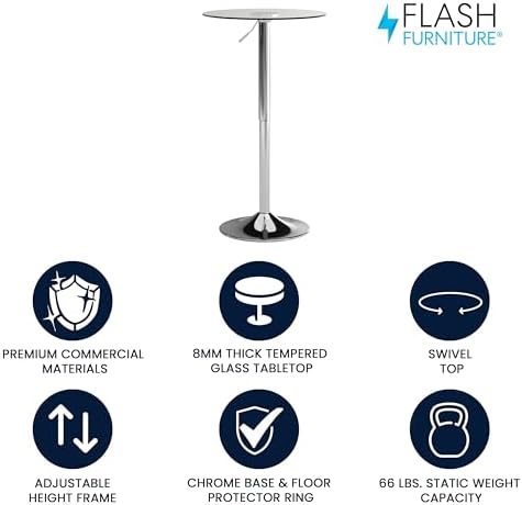 Flash Furniture 23.5 in Glass Adjustable Round Table - Image 3
