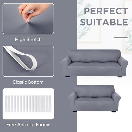 Peryiter 2 Pcs Couch and Loveseat Sofa Covers, Light Gray, Milk Silk - Image 4