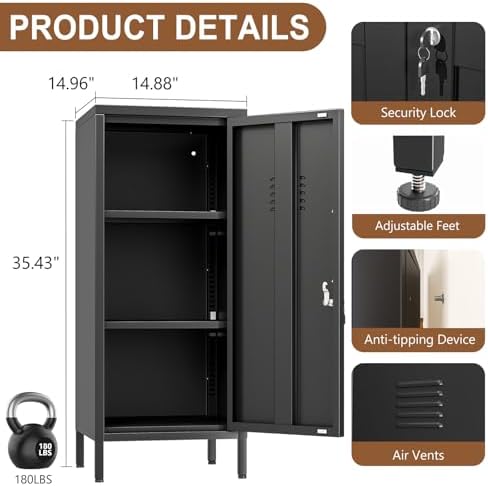 pozdeg 35.43" Black Lockable Small Metal Storage Locker - Image 3