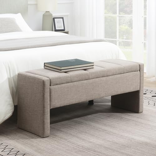 JEEOHEY Storage Ottoman Bench, Linen Tufted Large Shoe Entryway Benches by JEEOHEY