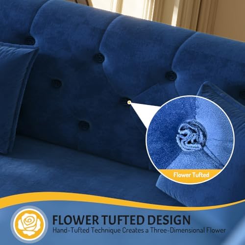 Sleeper Sofa Bed 100", Velvet Pull Out Couch, Flower Tufted Sofa - Image 4