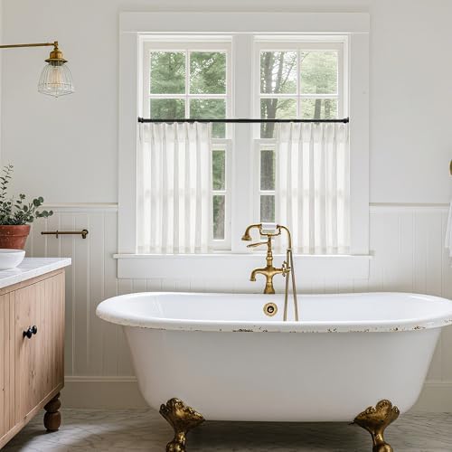 TWODRAPES Beige White Linen Pleated Curtains 30 Inch Length Light Filtering - Image 6