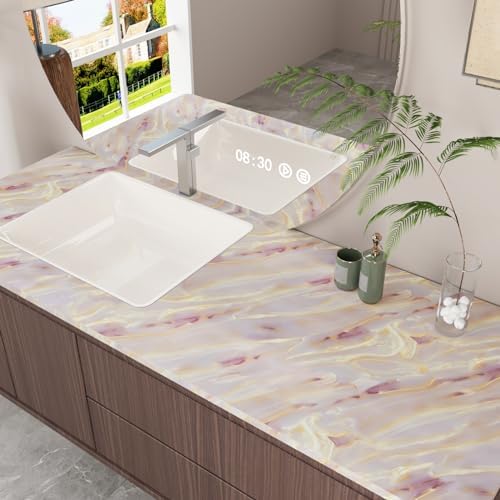 CRE8TIVE Matte Gold Pink Marble Contact Paper 12"x80" Liquid Marble Wallpaper - Image 4