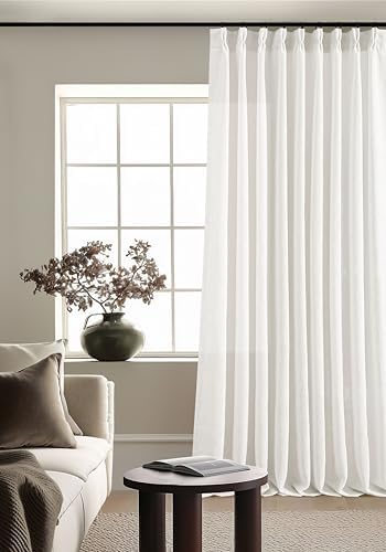 TWODRAPES Beige White Pinch Pleated Semi Sheer Linen Curtain 1 Panel 60x108 by TWODRAPES