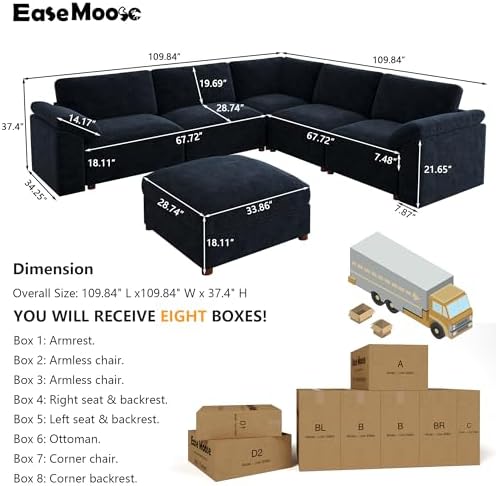 EASE MOOSE Oversized Blue Sectional V Shape Sectional Couch, Modern Fashion - Image 2