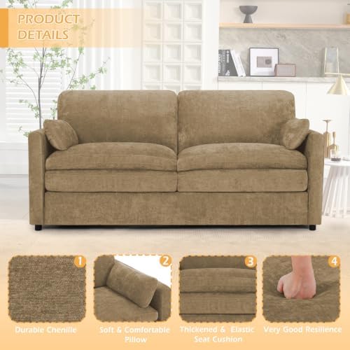 69” Chenille Love seat Sofa w/Arm Pillows - Image 5