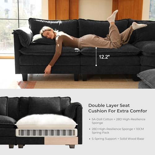 ELUCHANG 114" Oversized Modular Sectional Sofa, Comfy Chenille Cloud Couch - Image 6
