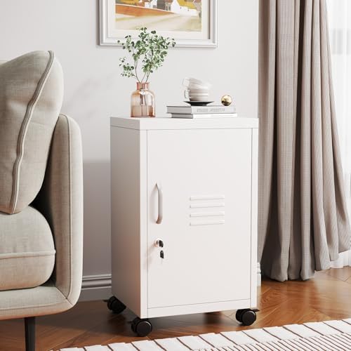pozdeg 24.4" H White Lockable Rolling Metal Storage Locker - Image 2