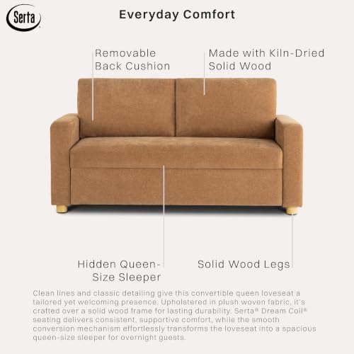 Serta Tulsa 72" Convertible Sleeper Loveseat, Queen Size, Dreamcoil Comfort - Image 5